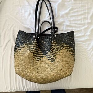 AllSaints Black and Tan Woven Tote Bag
